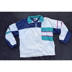 VTG 80s Active Wear Brand Multi Color Block Nylon Windbreaker Jacket Adult L